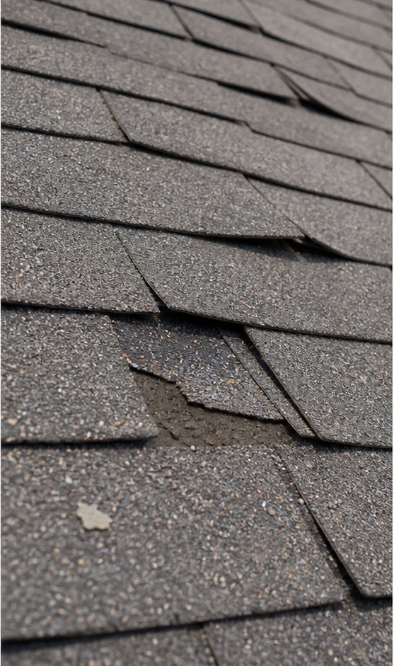 Missing shingles on a residential roof