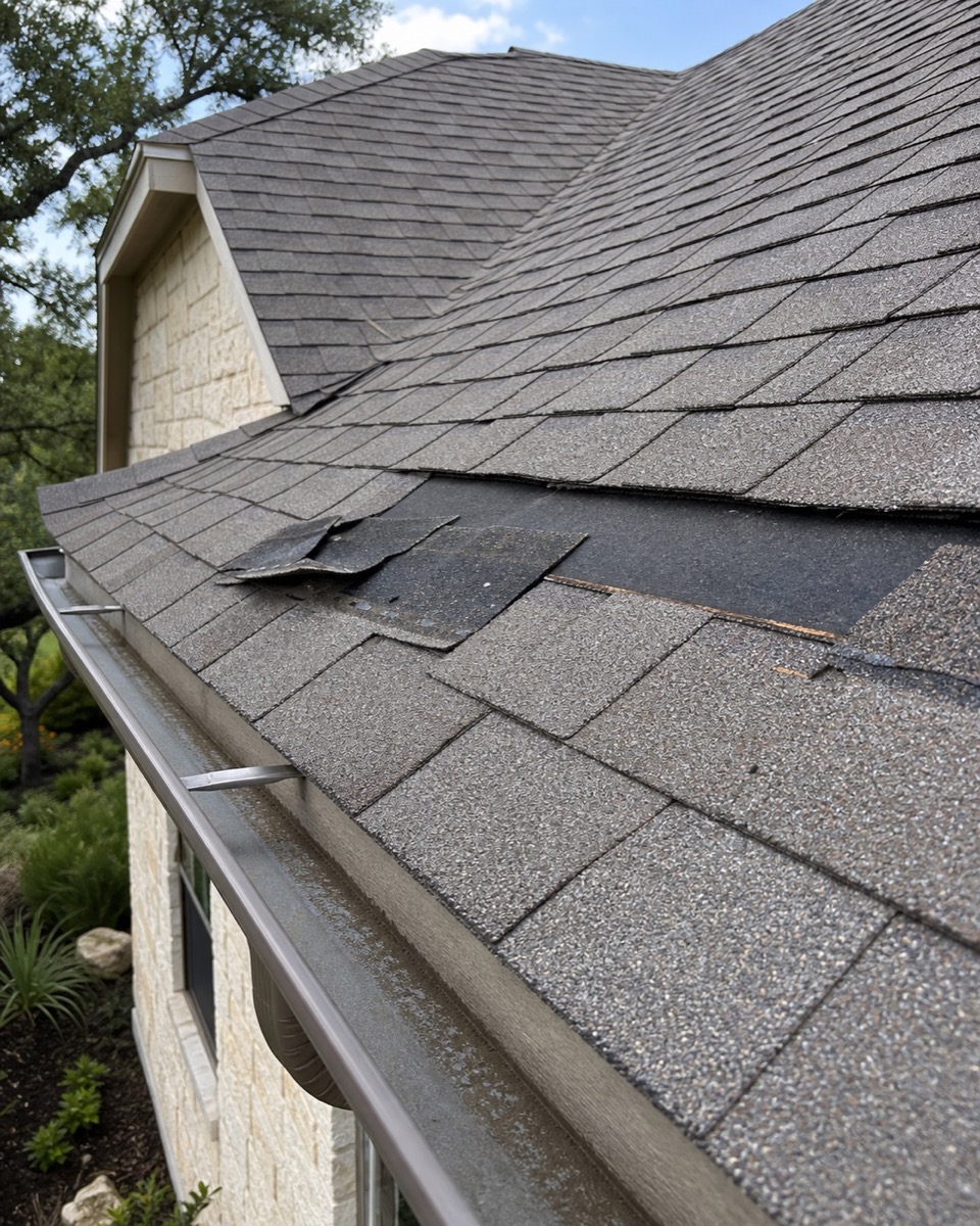 Missing shingles on a roof
